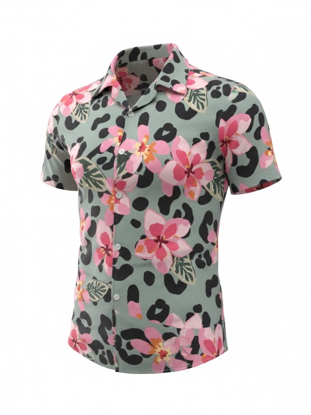 Duvin Design Short Sleeve Hawaiian Shirt Size Large Pink/Black Floral Design